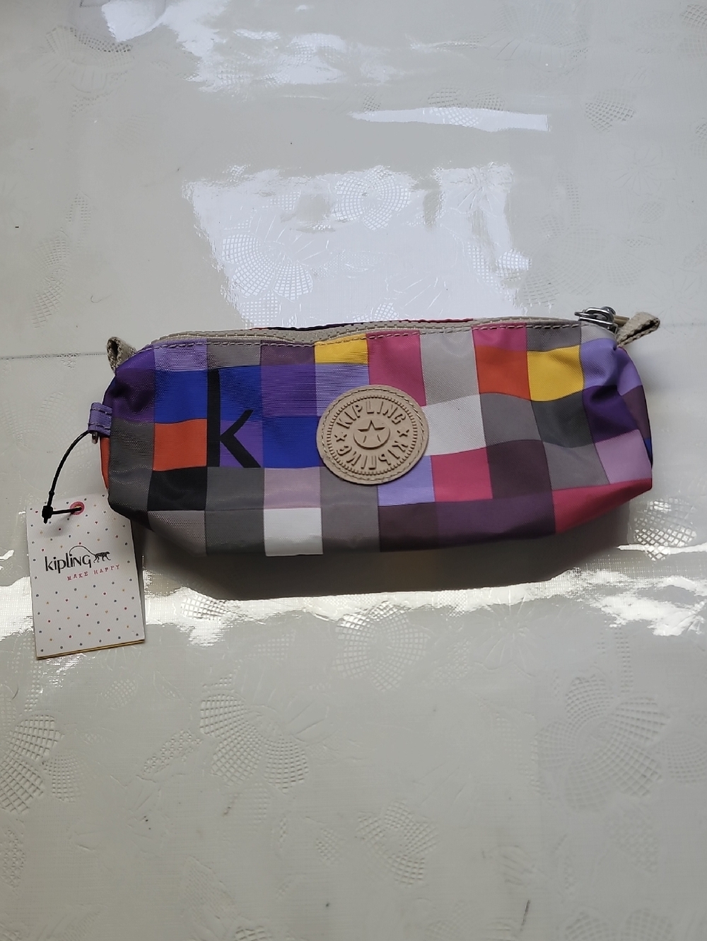 Kipling Nwt Freedom Multicolor Checkered Cosmetic Pouch/ Pen Case